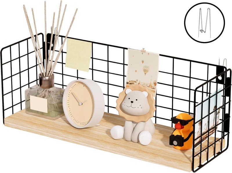 SoaShower Floating Cubicle Shelf with Hooks, Paulownia Wood Desktop Organizer for Office Cubicle Decor, Desk Shelf for Top of Desk & Cute Cubicle Accessories for Work - Image 1